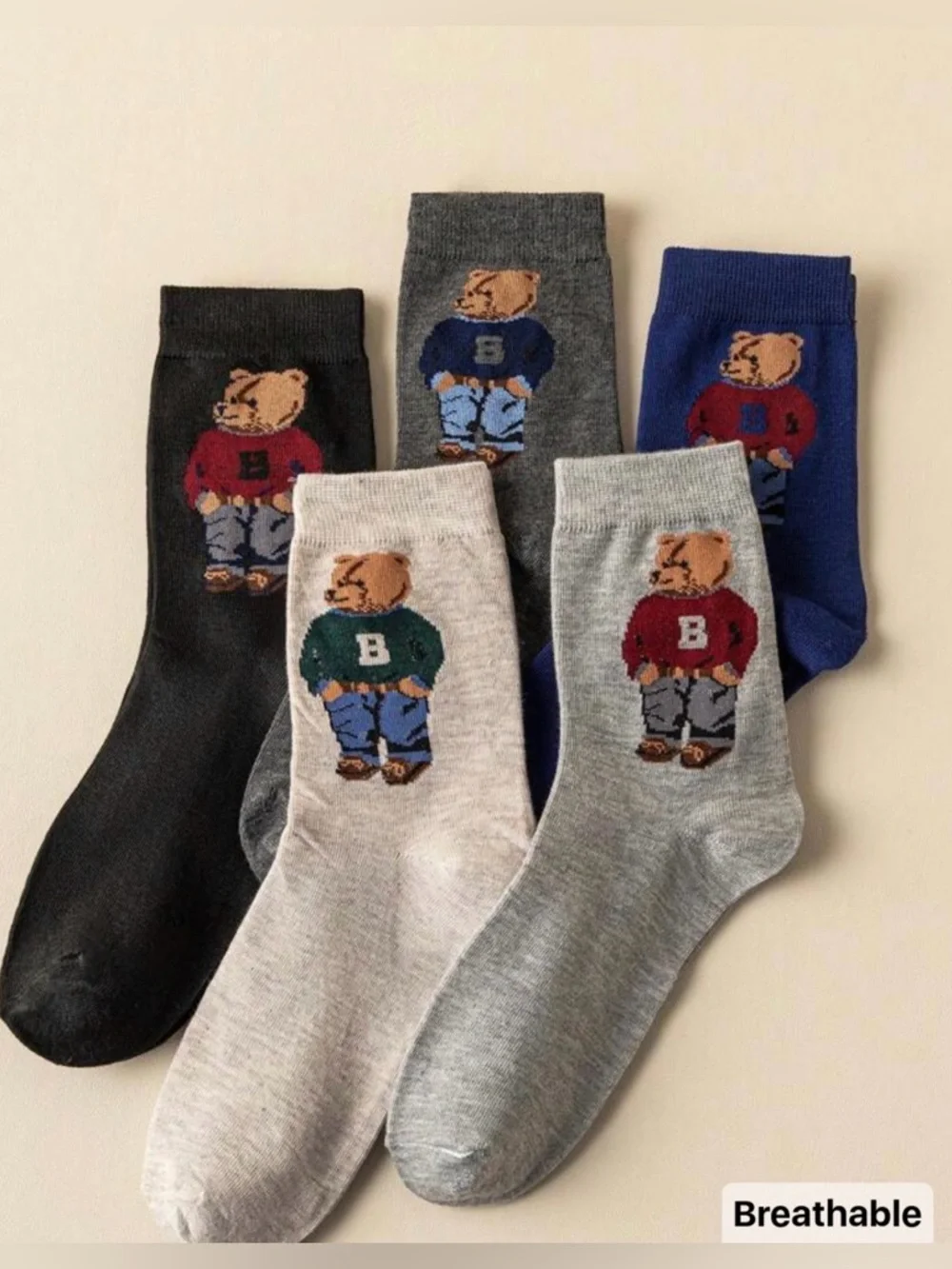 Ralph Lauren 5 pair preppy bear clothes socks polo monogram B women’s gray black